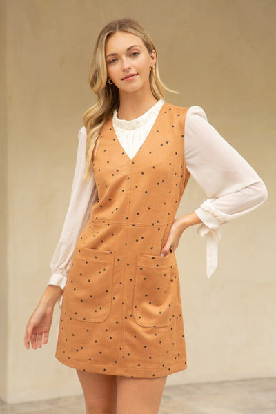 Double Pocket Heart Printed Suede Dress