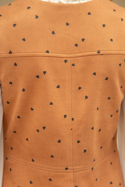 Double Pocket Heart Printed Suede Dress