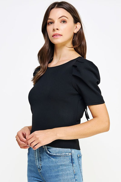 Black Back Tie Rib Knit Top