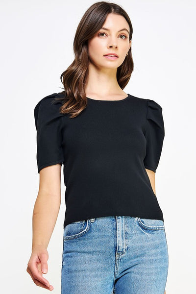 Black Back Tie Rib Knit Top