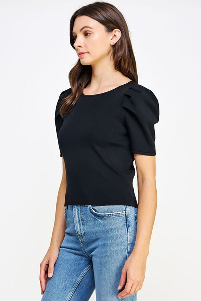 Black Back Tie Rib Knit Top