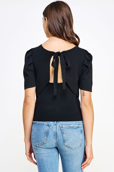 Black Back Tie Rib Knit Top