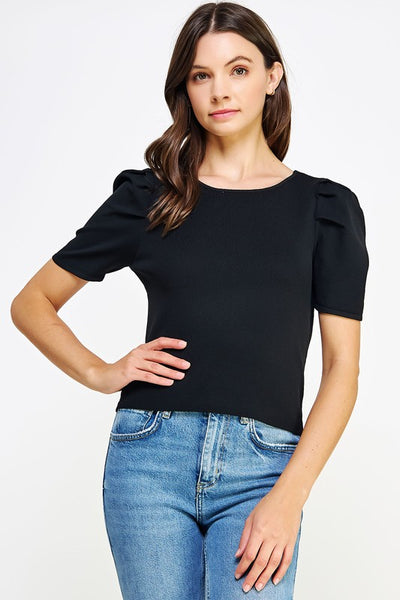 Black Back Tie Rib Knit Top