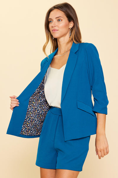 Eco-Friendly Recycled Poly Shirred Sleeve Blazer