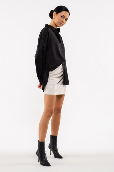 Black Satin Button Up Top