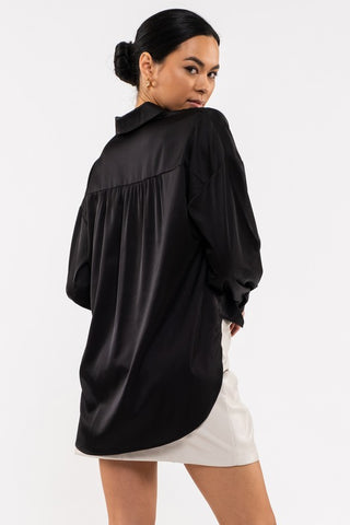 Black Satin Button Up Top