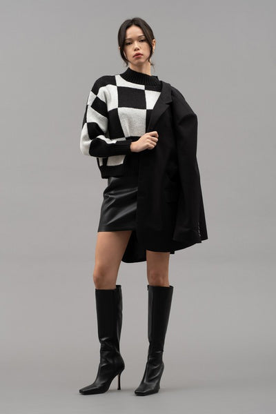 Black & White Checkered Crew Neck Sweater