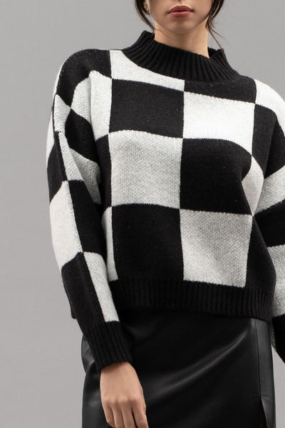 Black & White Checkered Crew Neck Sweater