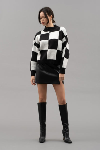 Black & White Checkered Crew Neck Sweater