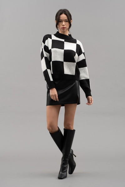 Black & White Checkered Crew Neck Sweater
