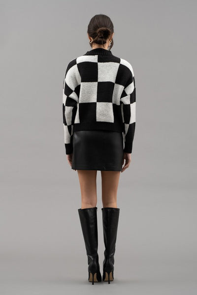 Black & White Checkered Crew Neck Sweater