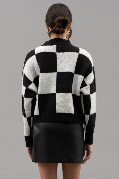 Black & White Checkered Crew Neck Sweater