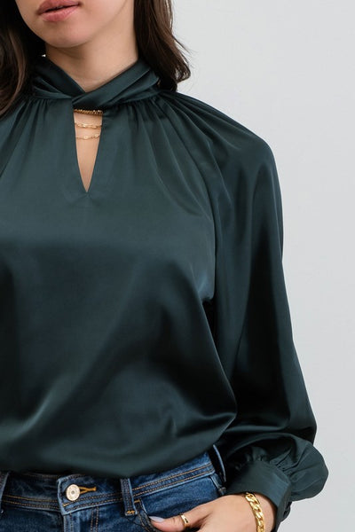 Twist Keyhole Mock Neck Top