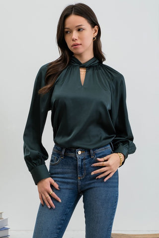 Twist Keyhole Mock Neck Top