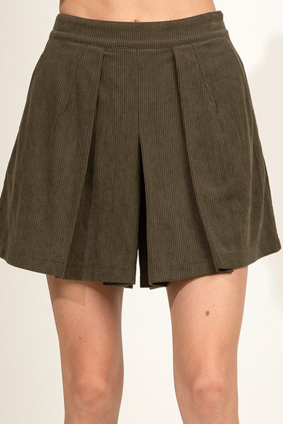 Olive Pleated Corduroy Skirt