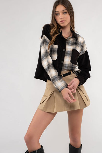 Corduroy & Plaid Lightweight Cropped Shacket