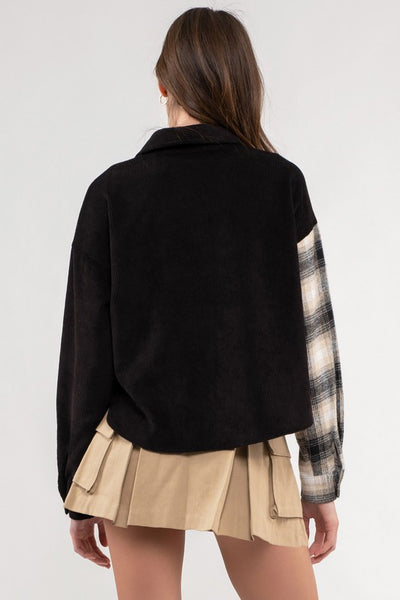 Corduroy & Plaid Lightweight Cropped Shacket