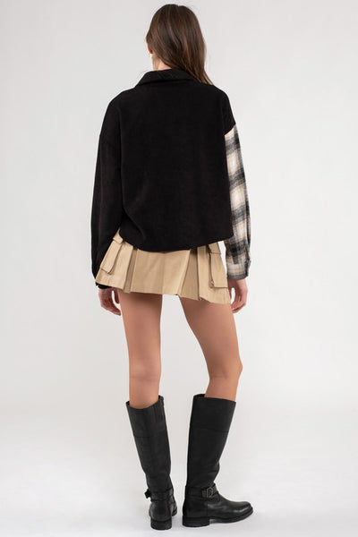 Corduroy & Plaid Lightweight Cropped Shacket