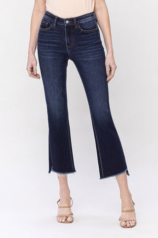 Vervet High Rise Raw Hem Crop Flare Jeans
