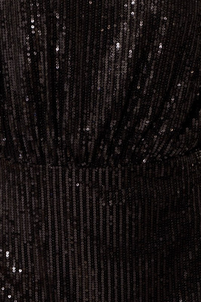 Power Shoulder Black Sequin Dress