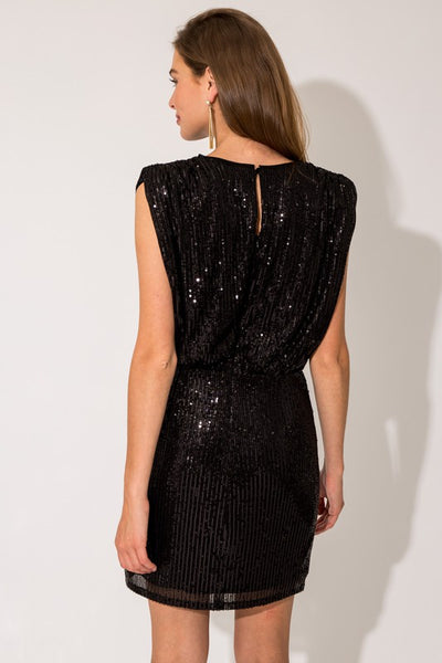 Power Shoulder Black Sequin Dress