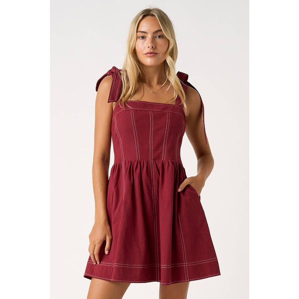 mittoshop - GAME DAY CONTRAST STITCH TIE SHOULDER MINI DRESS
