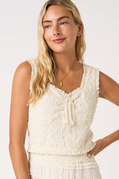 mittoshop - POPCORN TEXTURE TIE FRONT CROPPED TANK TOP