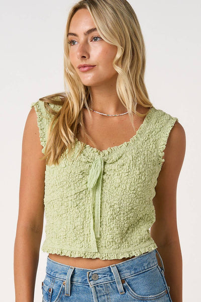 mittoshop - POPCORN TEXTURE TIE FRONT CROPPED TANK TOP