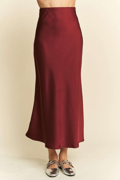 Burgundy Satin Midi Skirt