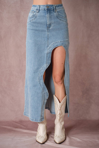 Blue B - 91999S Wave Cutout Denim Midi Skirt
