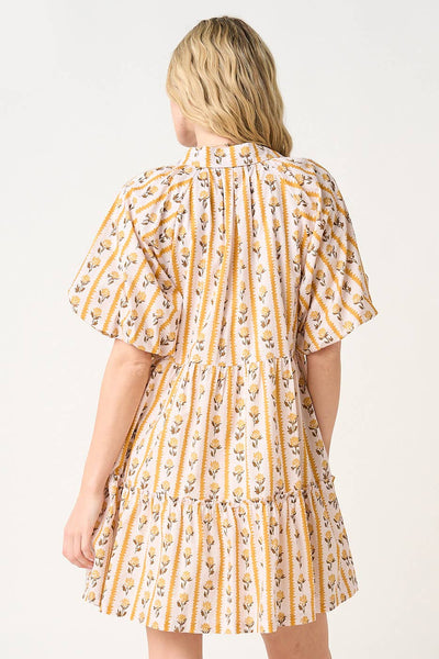 mittoshop - FLORAL STRIPE PRINT TIERED MINI SHIRT DRESS