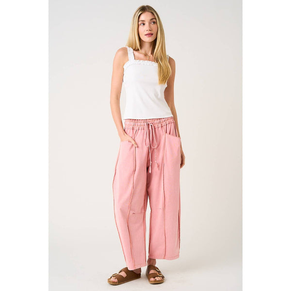 mittoshop - MINERAL WASH SEAM DETAIL PULL ON BARREL PANTS
