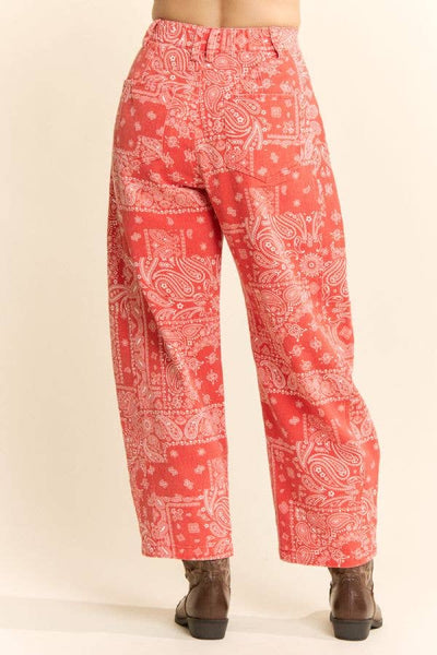Davi & Dani - Bandana Print High-Rise Barrel Pants