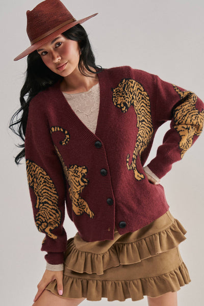 Urban Daizy - Tiger Jacquard Knit Sweater Cardigan