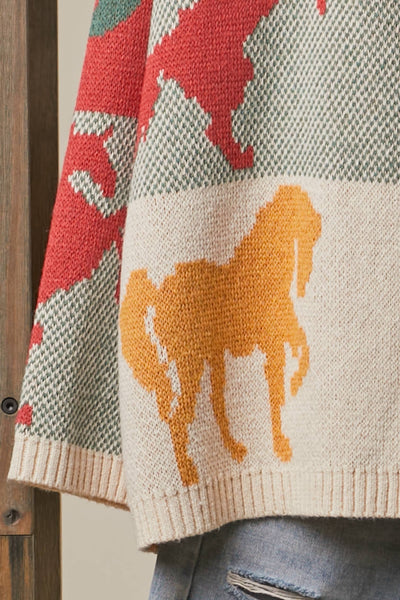Mello. - Color Block Horse Print Cardigan