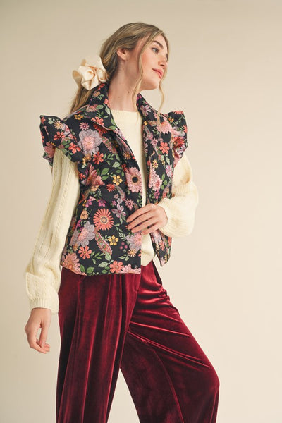 Fun Floral Flutter Sleeve Puffy Vest