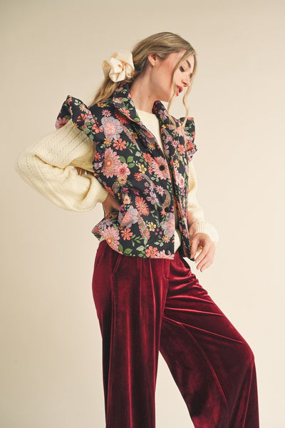 Fun Floral Flutter Sleeve Puffy Vest