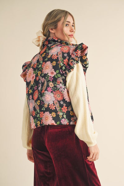 Fun Floral Flutter Sleeve Puffy Vest