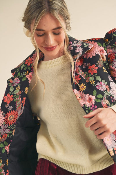 Fun Floral Flutter Sleeve Puffy Vest