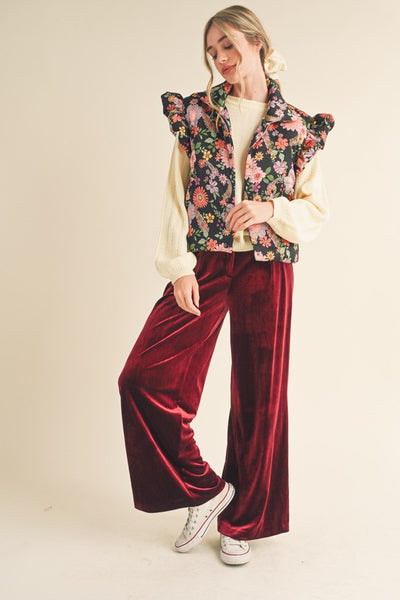 Fun Floral Flutter Sleeve Puffy Vest