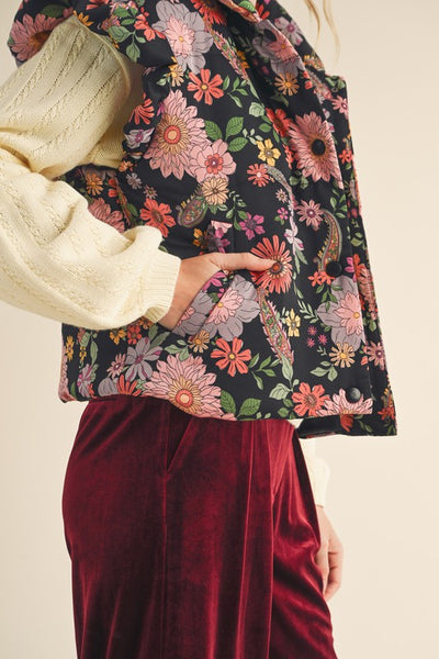 Fun Floral Flutter Sleeve Puffy Vest