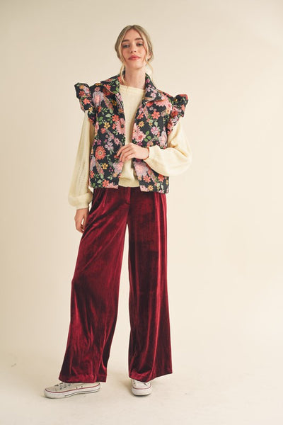 Fun Floral Flutter Sleeve Puffy Vest