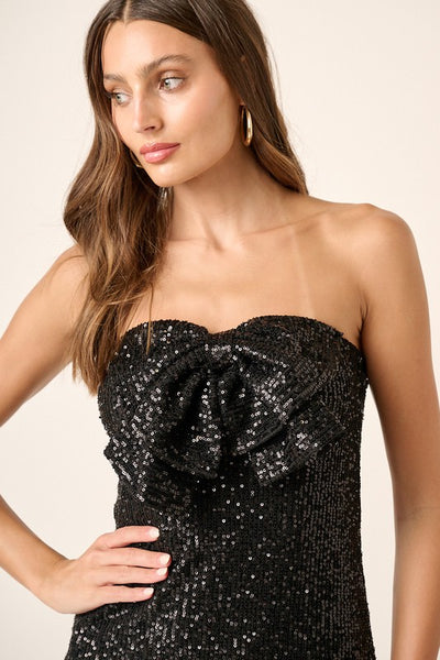 Sequin Bow Mini Dress - Black