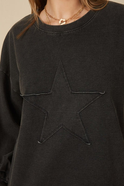 Star Patch Acid Wash Casual Top