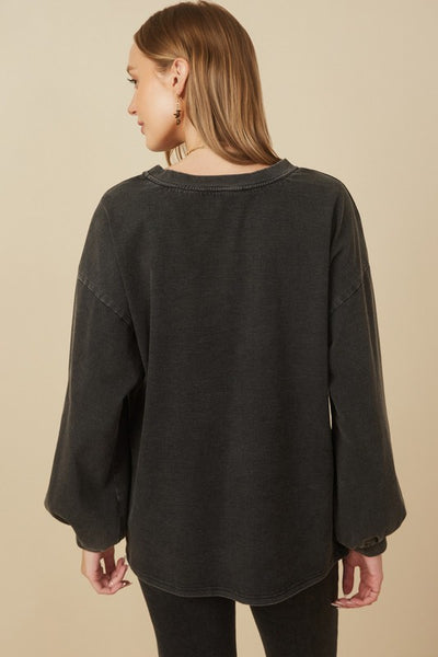 Star Patch Acid Wash Casual Top