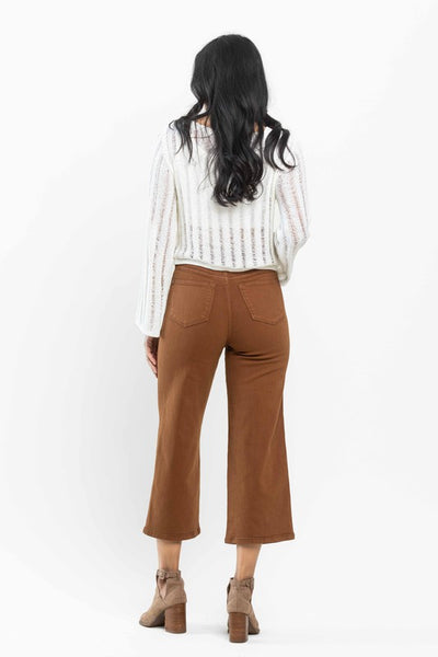 High Rise Tummy Control Camel Wide Crop Jeans -Judy Blue