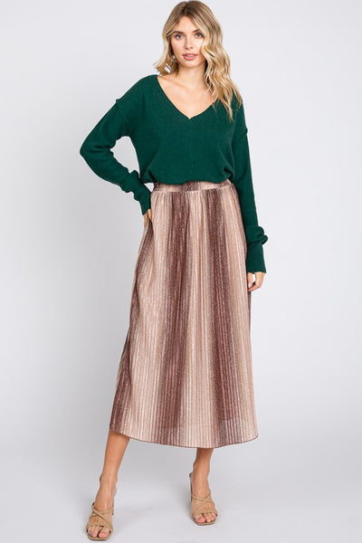 Pleated Glitter Midi Skirt