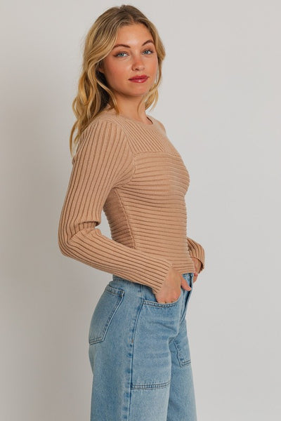 Round Neck Asymmetrical Hem Sweater Top