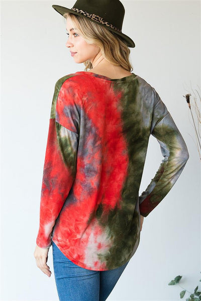 Tie Dye V Neck Long Sleeve Top - Multiple Colors