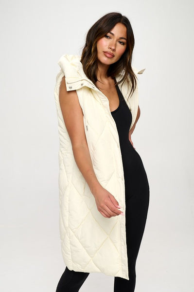Catch Me In Cream Long Puffer Vest